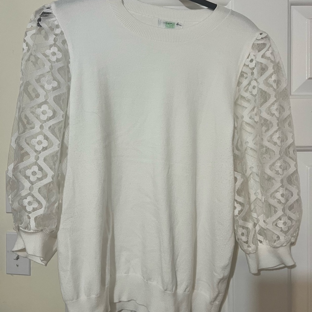 Jade Melody Tam White Lace Sleeve Women's Top